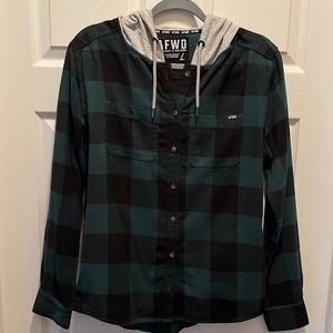 Alpha Forward Hooded Flannel, Black/Green, Size Large